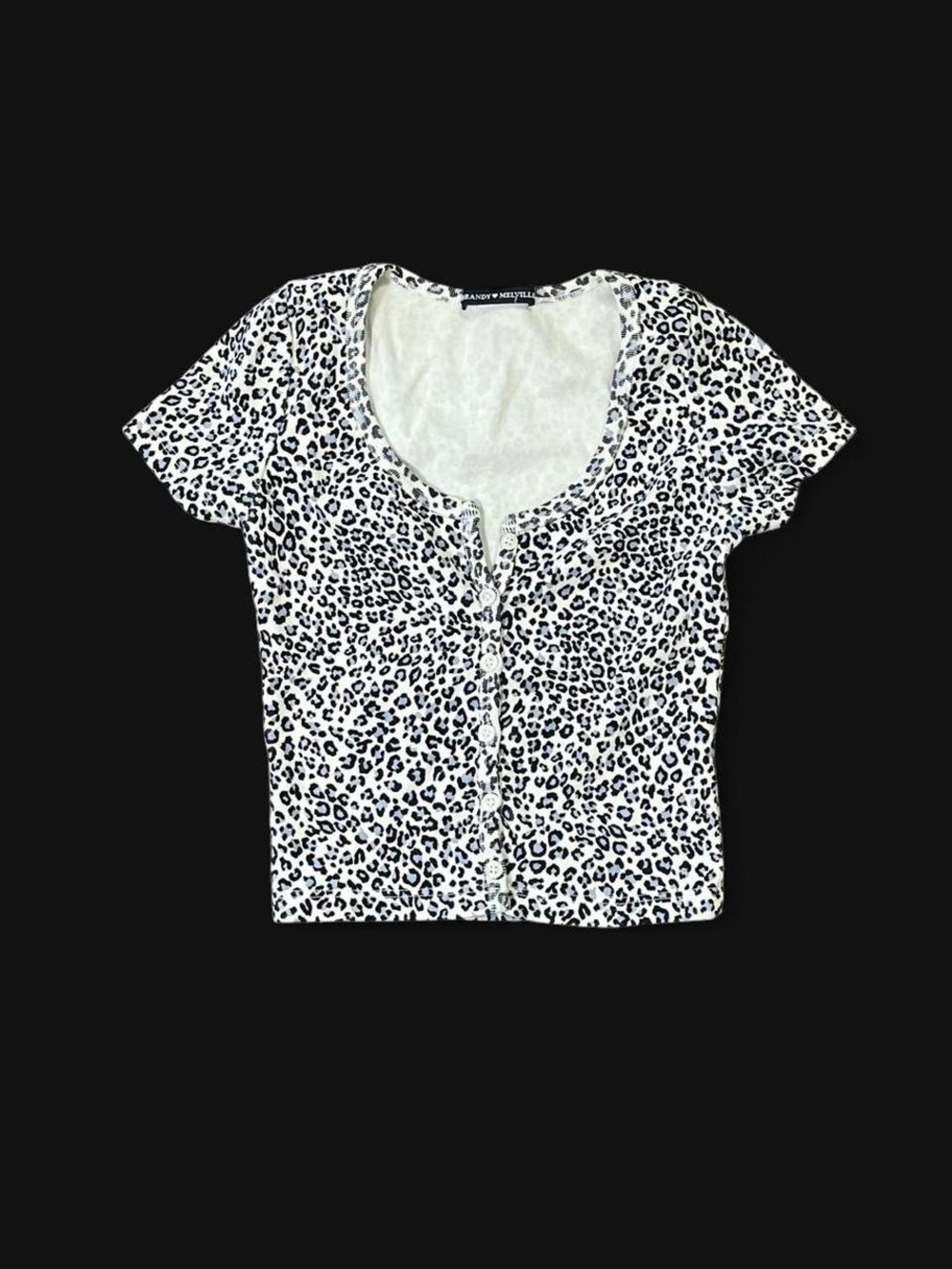 Brandy Melville White and Black Leopard Print Button Crop Top